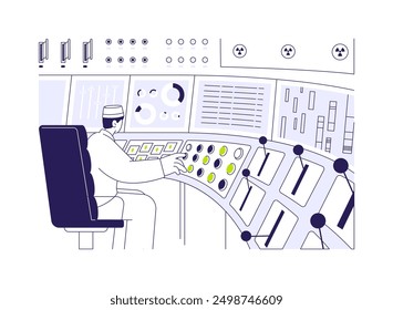 Nuclear power plant control room abstract concept vector illustration. Group of engineers controls work of nuclear power station, sustainable technology, renewable energy abstract metaphor.