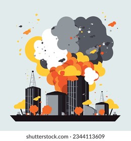 nuclear power plant explosion vector flat isolated