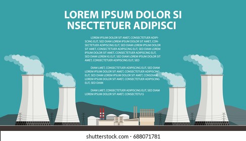 Nuclear power plant and factory. Vector illustration in flat style.