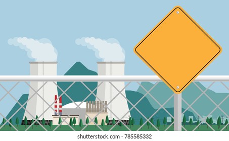 Nuclear power plant and factory. Vector illustration in flat style.