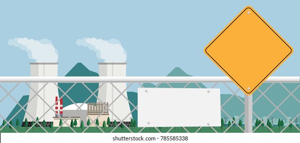 Nuclear power plant and factory. Vector illustration in flat style.