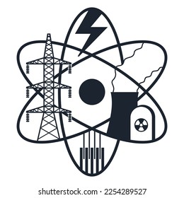 Nuclear power plant flat icon - thermal power station in which the heat source is a nuclear reactor