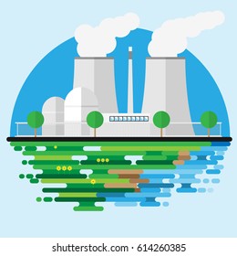 Nuclear power plant flat scene background.