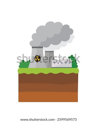 Nuclear power plant in flat vector illustration style isolated on white background.