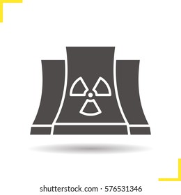 Nuclear power plant glyph icon. Drop shadow silhouette symbol. Radiation. Negative space. Vector isolated illustration