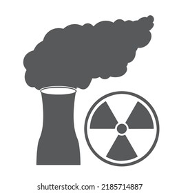 Nuclear power plant gray icon in flat style. non-renewable energy source symbol isolated on white background.