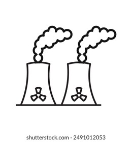 Nuclear power plant icon Black line art vector logo