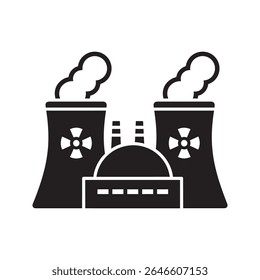 Ícone da central nuclear com torres de arrefecimento para a produção de eletricidade que representam a energia atômica e a tecnologia do reator industrial vetor ícone de glifo sólido
