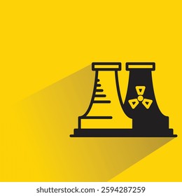 nuclear power plant icon with drop shadow on yellow background