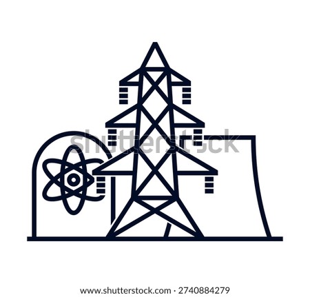 Nuclear power plant icon in elegant bold line style. Thermal power station that generates electricity by harnessing heat from nuclear fission