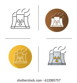 Nuclear power plant icon. Flat design, linear and color styles. Radiation symbol. Isolated vector illustrations