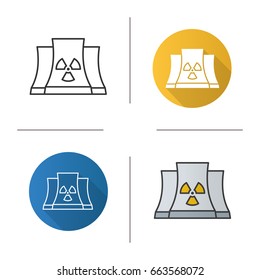Nuclear power plant icon. Flat design, linear and color styles. Radiation symbol. Isolated vector illustrations