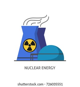 Nuclear power plant icon in flat style. Non-renewable energy source symbol isolated on white background.