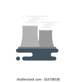 Nuclear power plant icon on green background in modern flat style ober blank background