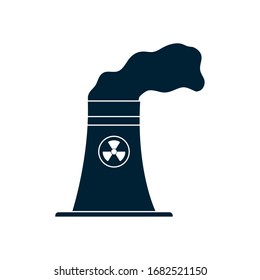 nuclear power plant icon over white background, silhouette style, vector illustration