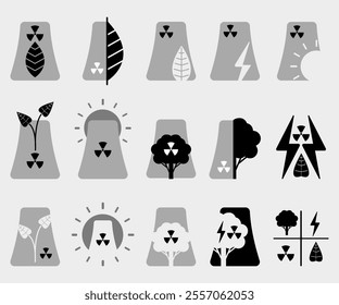 Nuclear power plant icon. Nuclear reactor industry signs and symbols. Vector illustration