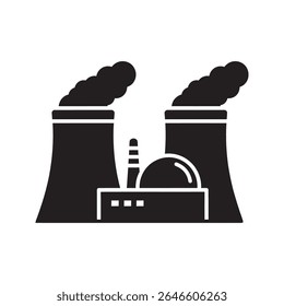 Ícone de usina nuclear representando a produção de energia atômica com torres de resfriamento um símbolo para geração de eletricidade e usina de energia industrial vetor ícone de glifo sólido