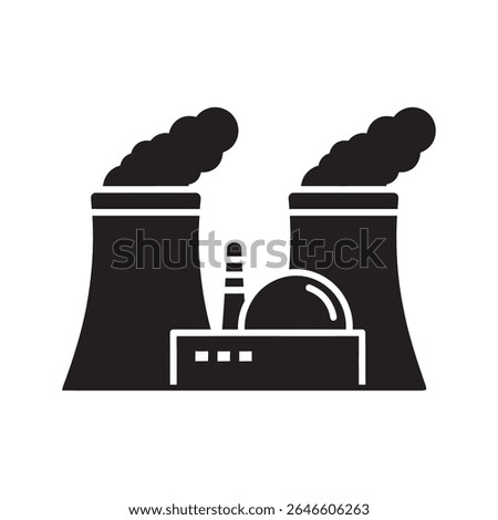 Nuclear power plant icon representing atomic energy production with cooling towers a symbol for electricity generation and industrial power facility vector solid glyph icon
