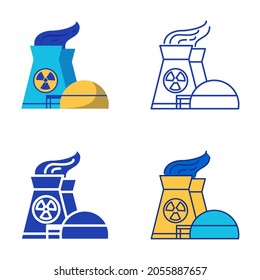 Nuclear power plant icon set in flat and line style. Energy station symbol. Vector illustration.