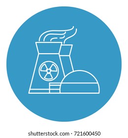 Nuclear power plant icon in thin line style. Non-renewable energy source symbol in round frame.