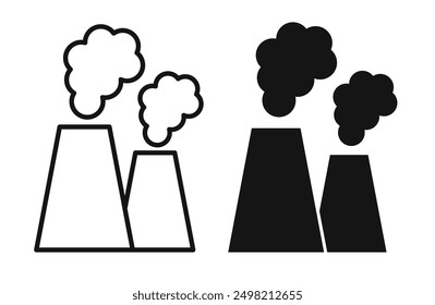nuclear power plant iconicon vector collection in outlined and solid style