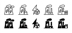 Icônes Centrales Nucléaires. Symbole Et Symbole De La Cheminée à Vapeur De La Centrale Nucléaire. Illustration Vectorielle