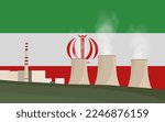 Nuclear power plant in Iran. Electricity generation production. Power station on Iran flag background. Nuclear power stations vector illustration