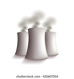 Nuclear power plant isolated on white realistic vector illustration