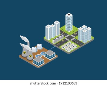 nuclear power plant isometric 3d vector concept for banner, website, illustration, landing page, flyer, etc.