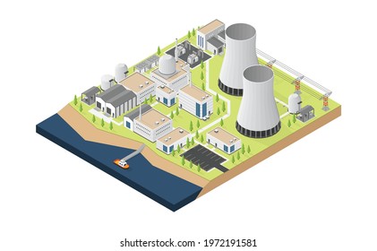 Nuclear Power Plant With Isometric Graphic