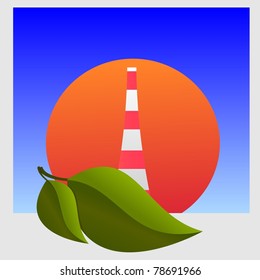 nuclear power plant and leaf. vector