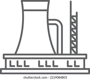 Icono de la línea de la planta de energía nuclear. Construcción industrial