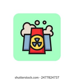 Nuclear power plant line icon. Atomic reactor, station, chimney. Non renewable energy concept. Can be used for topics like ecology, radiation, electricity