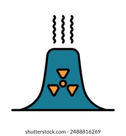 Nuclear power plant line icon. Radiation, hazard, industrial facility, contamination, environmental risk, safety, nuclear energy, reactor, warning, toxic, power plant, environmental hazard, nuclear