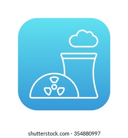 Icono de la línea de la planta de energía nuclear para web, móviles e infografías. Icono de blanco vector en el cuadrado de gradiente azul con esquinas redondeadas aisladas en fondo blanco.