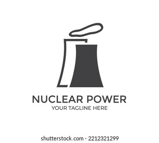 Nuclear Power Plant Logo Design. Nuclear Energy, Nuclear Power Plant, Sustainable Energy Source Concept. Cooling Towers Of A Power Plant Vector Design And Illustration.