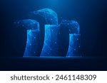 nuclear power plant low poly wireframe on blue background. sustainable and renewable energy. vector illustration fantastic design.