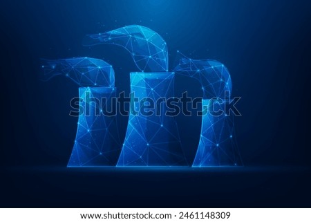 nuclear power plant low poly wireframe on blue background. sustainable and renewable energy. vector illustration fantastic design.