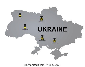 Nuclear power plant map in Ukraine. vector