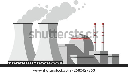 Nuclear Power Plant, Minimalist Vector Illustration, Isolated On White Background	
