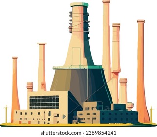 Nuclear power plant multicolor vector illustration isolated on white background