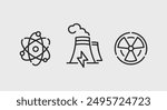 Nuclear, Power Plant, Radiation icons. Energy and safety icons set. Atom, Power Plant, Radiation symbols isolated on white background. Vector illustration