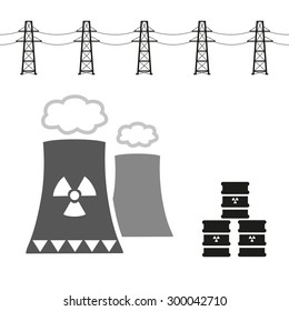 nuclear power plant and radioactive barrels eps10