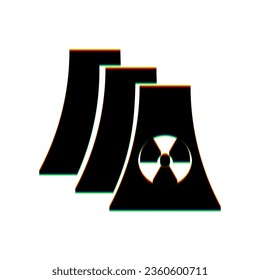 Nuclear power plant sign. Black Icon with vertical effect of color edge aberration at white background. Illustration.