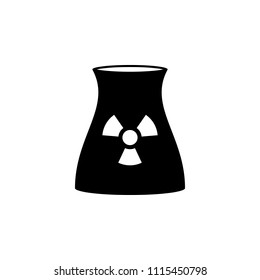 Nuclear power plant silhouette icon in flat style. Non-renewable energy source symbol isolated on white background.