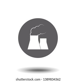 Nuclear power plant silhouette icon in flat style. Non-renewable energy source symbol isolated on background.