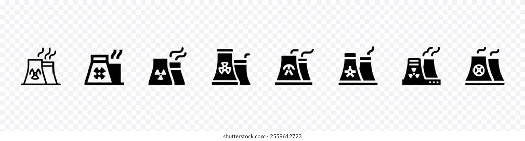 Nuclear power plant silhouette icon, Nuclear plant glyph icon, Nuclear power electricity icon set. Power related icons. Nuclear power plant line icon. 