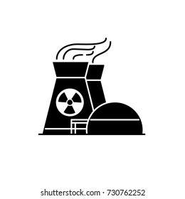 Nuclear Power Plant Silhouette Icon In Flat Style. Non-renewable Energy Source Symbol Isolated On White Background.