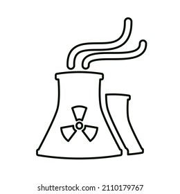 Nuclear power plant silhouette line icon in flat style isolated on white background