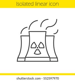 Nuclear power plant with smoke cloud. Linear icon. Thin line illustration. Radiation contour symbol. Vector isolated outline drawing